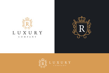 Royalty crown shield symbol emblem Illustration Logo design vector.