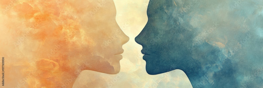 Aufkleber the artwork features abstract silhouettes of two faces in gentle pastel shades, highlighting themes 
