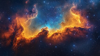 Fototapeta premium A vibrant nebula with glowing gas clouds in a deep space setting.