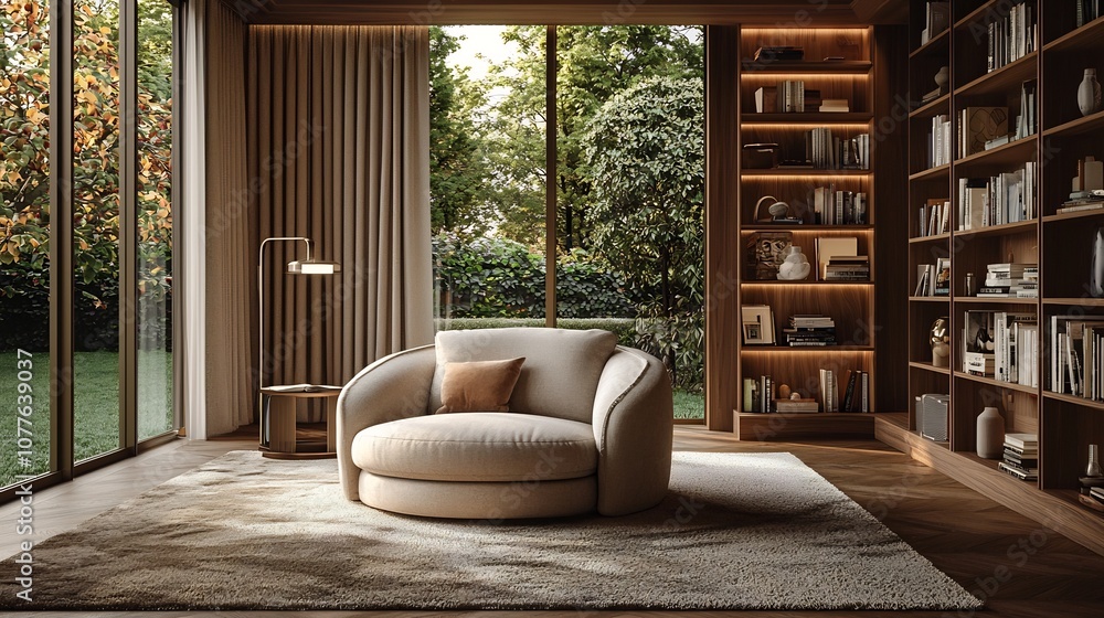 Poster inviting study corner with comfortable seating warm lighting and neatly arranged workspace for focus
