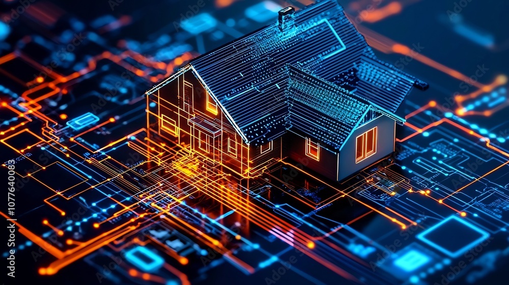 Poster seamless home automation with interconnected devices showcasing advanced technology and modern desig