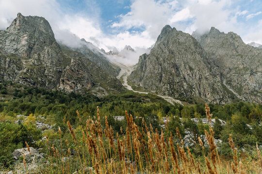Majestic rocky mountains in Tsey valley
