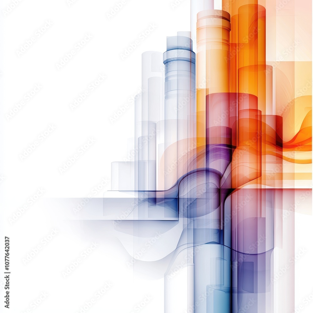Poster an abstract composition featuring translucent cylinders in vibrant colors, blending seamlessly again