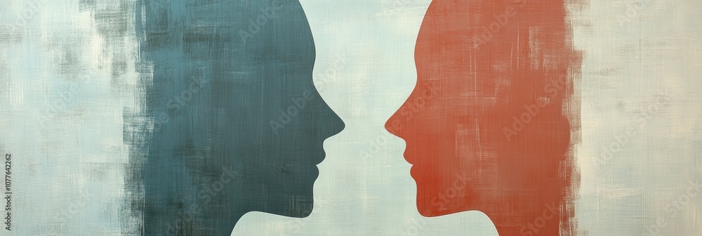 Leinwandbilder Two contrasting silhouettes emerge, symbolizing connection and understanding, created in gentle pastel tones to evoke emotion and dialogue. Generative AI