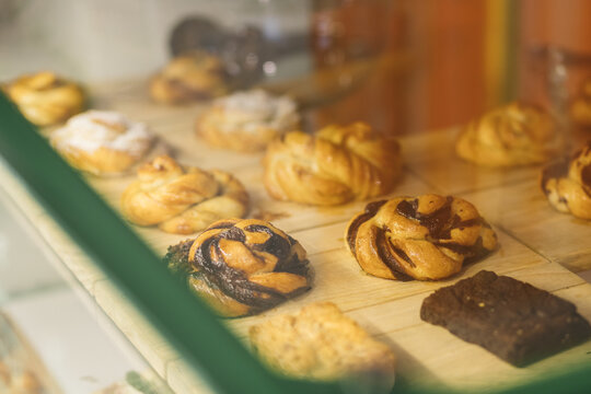 Cinnamon bun in a bakery