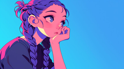 woman with braided hair posing thinking simple background