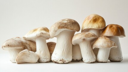 Fototapeta premium Group of Fresh White Mushrooms on a White Background