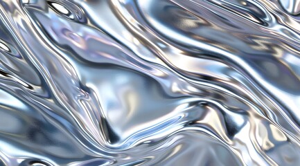 A smooth, reflective surface with flowing metallic textures and light reflections.