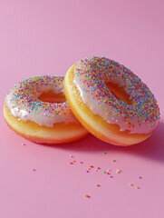 Delicious Doughnuts on a Pastel Pink Background