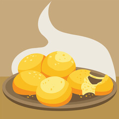 Pão de queijo, brazilian typical cheese bread, vector drawing