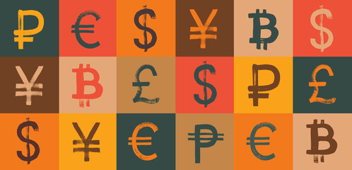 Different Currencies Pattern with Warm Red and Brown Tones