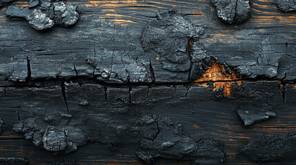 The burnt wood texture is a captivating blend of charred black and deep browns, where the natural grain of the wood is accentuated by the intense heat that has kissed its surface.