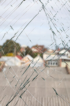 Looking through broken window glass