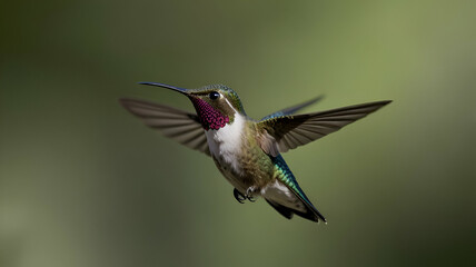 Fototapeta premium Hummingbird mid-flight with wings outspread. Background