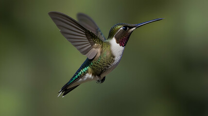 Fototapeta premium Hummingbird mid-flight with wings outspread. Background