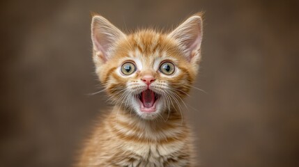 Obraz premium Adorable Orange Kitten with Expressive Eyes and Open Mouth