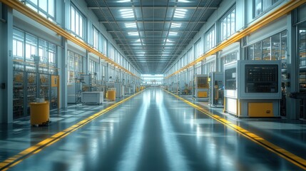 Fototapeta premium Modern industrial interior showcasing machinery and workspace.