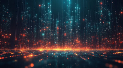Obraz premium Optical data concept depicted by abstract glowing lines on a dark background. The high speed, vast capacity data transmission enabled by optical fiber technology digital vector illustration.