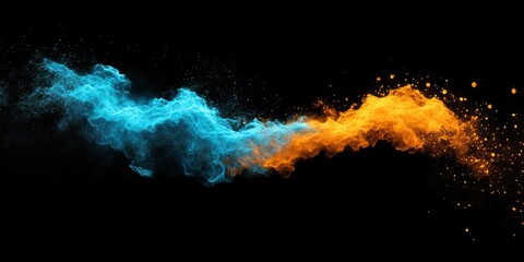 Vibrant Swirls of Blue and Orange Smoke Isolated on Black Background Showcasing Dynamic Movement and Captivating Color Contrast for Artful Design Projects