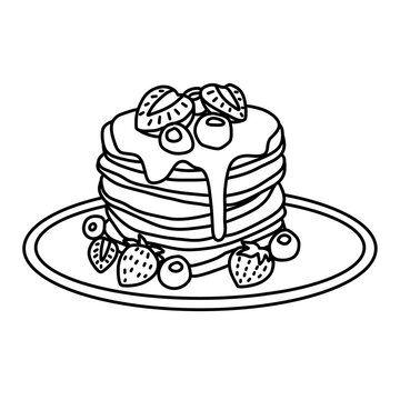 pancakes with berries on plate outline clip art preview