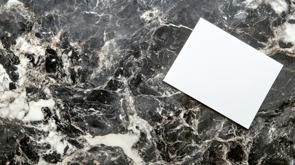 Blank White Card on Glossy Granite Surface