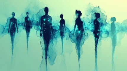 Fototapeta premium Abstract Figures Illuminated by Ethereal Light in Dreamy Landscape
