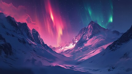 Capture the glowing aurora borealis above a peaceful mountain landscape.