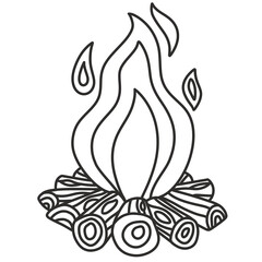 Bonfire on wood pile outline