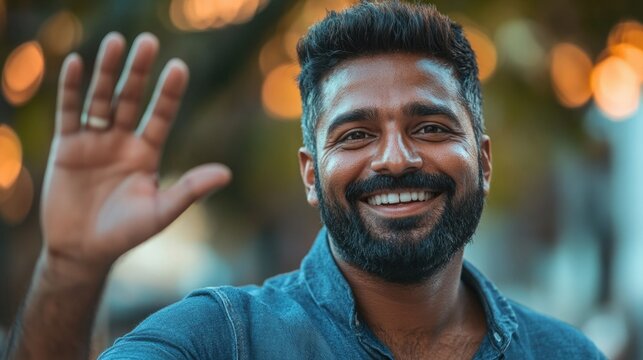 Jovial Indian Man Waving Goodbye