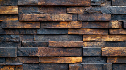 Timber wooden wall. Wood panels modern texture for design. Horizontal brown slats for the facade of a building, partition or fence. Natural material for cladding in construction.
