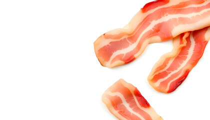 Slices of raw bacon isolated on white, top view isolated with white highlights, png