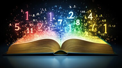 An open book with a magical glow emanating from its pages.  Numbers are floating out of the book.