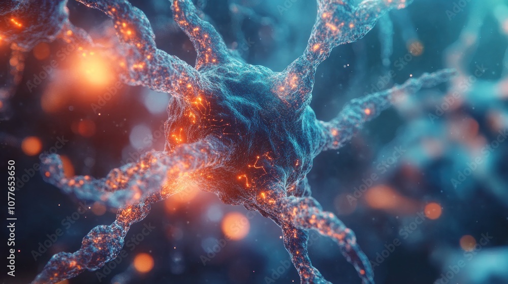 Aufkleber a microscopic view of a neuron with glowing dendrites and axon, representing the complexity of the b