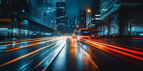 Obraz premium City Street at Night with Light Trails, Abstract Urban Background
