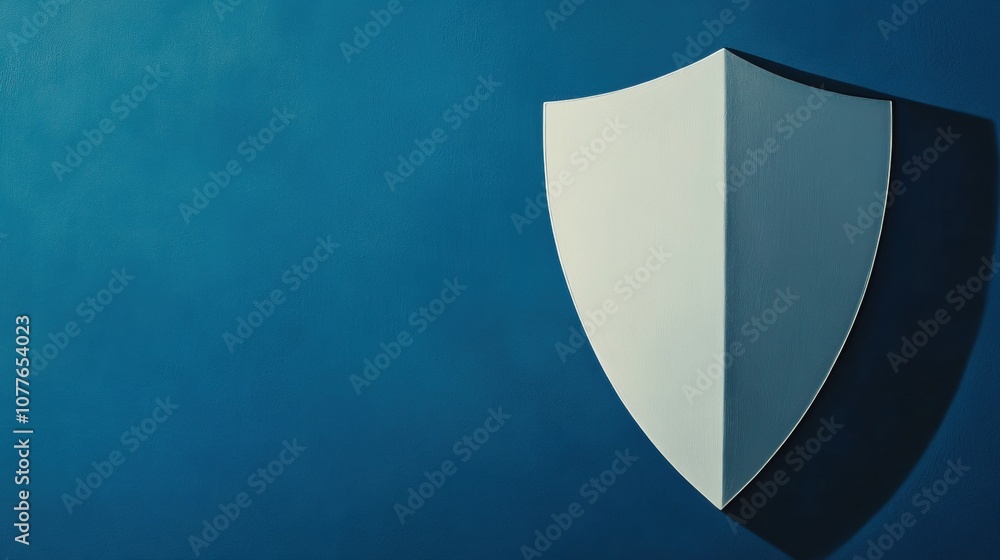 Poster a shield icon set against a blue-to-white gradient illustrates the theme of cybersecurity services a