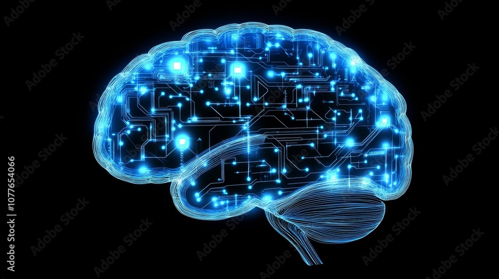 Aufkleber digital brain with circuit patterns on black