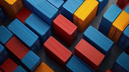 Fototapeta premium Aerial view of colorful shipping containers in a port