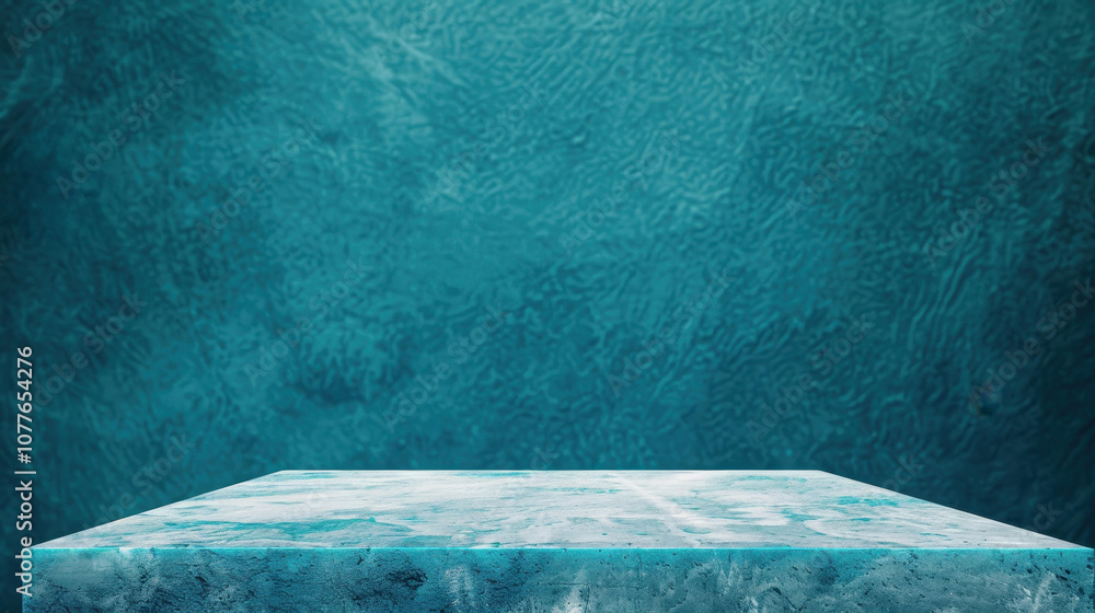 Poster create a striking visual with dark blue concrete walls that enhance product presentation, adding dep