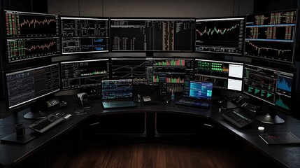 Comprehensive Day Trading Setup with Multiple Financial Charts Analytics and Data Visualizations Showcasing Price Movements Volume and Trend Lines in a Professional Trading Environment