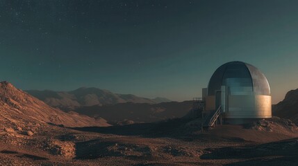 Explore the striking contrast of an observatory in the desert. The stark landscape and dark sky make it the perfect place to study the stars with little light pollution