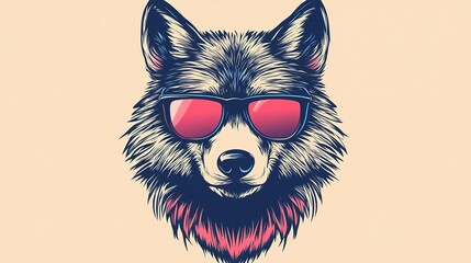 Edgy Wolf Barbershop Logo Featuring a Stylized Wolf Wearing Sunglasses: Bold and Modern Design for Men’s Grooming and Style