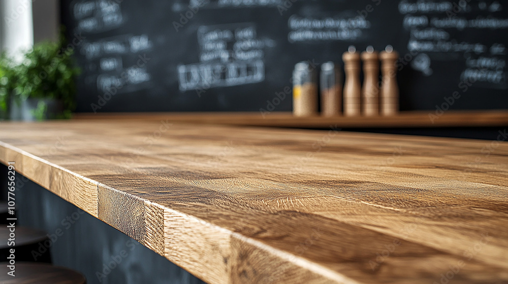 Poster empty wooden top table with blurred empty classroom school background can be used for mock up or dis