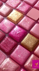 Fototapeta premium Elegant Arranged Blush Palette on a Polished Marble Surface Showcasing a Variety of Shimmering Shades for Makeup Artists and Beauty Enthusiasts
