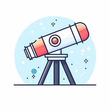 recommend clip art:  A simple flat line art vector icon of a telescope on its tripod, white background, pastel colors, cute style, colorful.