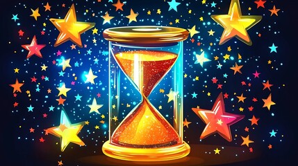 Magical hourglass countdown with flowing golden sand and starry celestial background for new year s events or fantasy themed designs