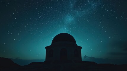 Fototapeta premium Photograph the silhouette of an observatory dome as it opens to the night sky