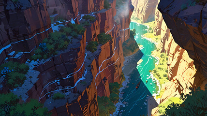 Majestic canyon with sunlit cliffs. Background