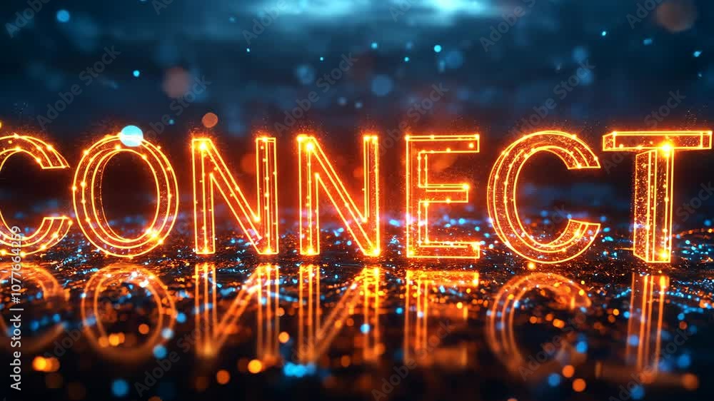 Poster glowing connect text in digital landscape, futuristic network concept
