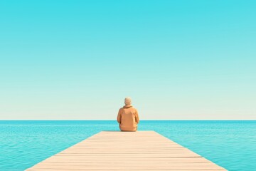 Person sitting on dock overlooking the sea