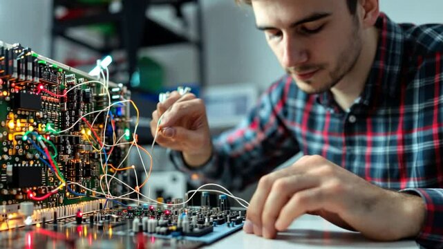 A student manipulating qubits in an AR quantum computing simulator, learning about quantum logic gates, isolated on white background